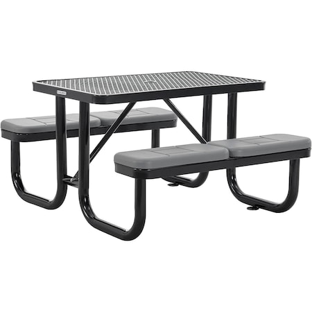 Global Industrial Rectangle Picnic Table W/ Seat Cushions, Black, Expanded Metal, 4 ft L 695485BKS